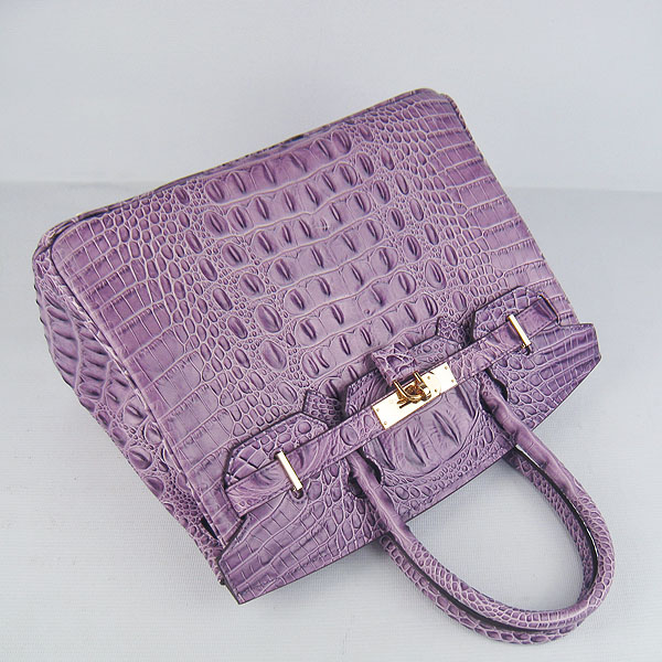 Replica Hermes Birkin 30CM Crocodile Head Veins Bag Purple 6088 On Sale - Click Image to Close